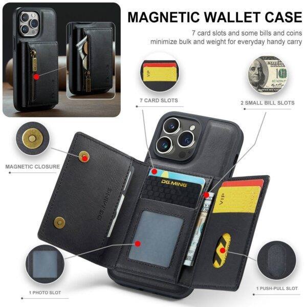 Top Zipper Magnetic Leather Case & Wallet - Image 5