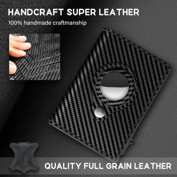 Premium Leather AirTag Carban Fiber Black Pop-up Wallet - Image 2