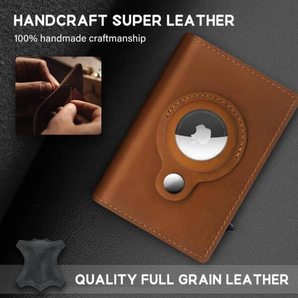 Premium Leather AirTag Brown Pop-up Wallet - Image 3