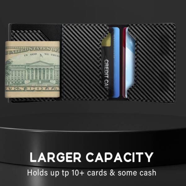Premium Leather AirTag Carban Fiber Black Pop-up Wallet - Image 3