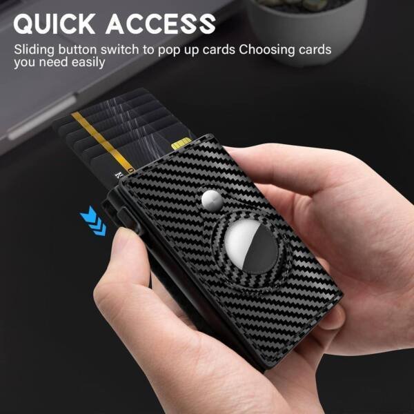 Premium Leather AirTag Carban Fiber Black Pop-up Wallet - Image 4