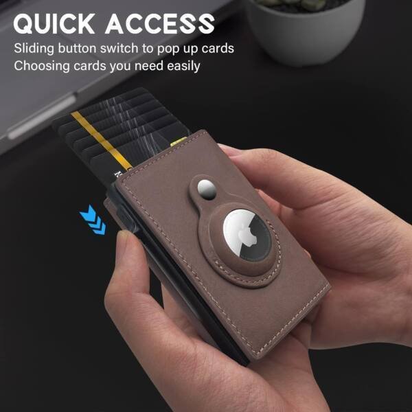 Premium Leather AirTag Coffee Pop-up Wallet - Image 5