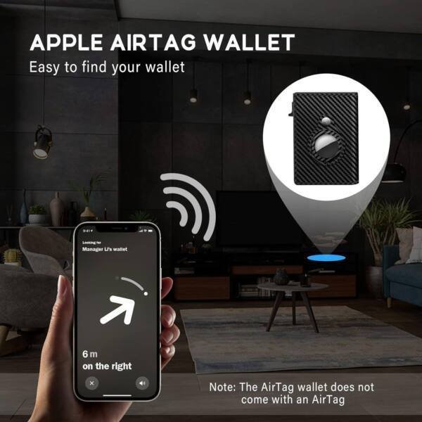 Premium Leather AirTag Carban Fiber Black Pop-up Wallet - Image 5