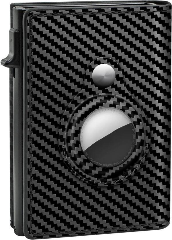 Premium Leather AirTag Carban Fiber Black Pop-up Wallet